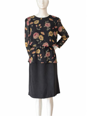 Vintage AKRIS Silk Floral Dress Made in Switzerland Charcoal Gray Shift Dress Lo